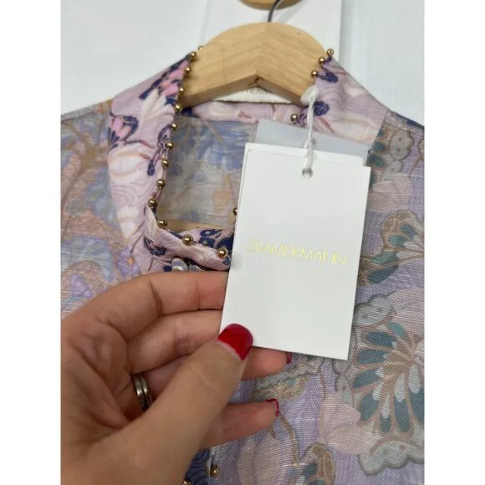 NWT Zimmerman Kaleidoscope Spliced Blouse Multicolor Spliced Floral Size: 10 - Picture 5 of 13